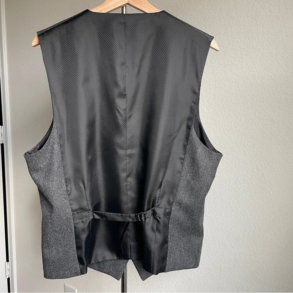 Express Mens Gray Herringbone Wool Blend Suit Vest Waistcoat Size Large Gray